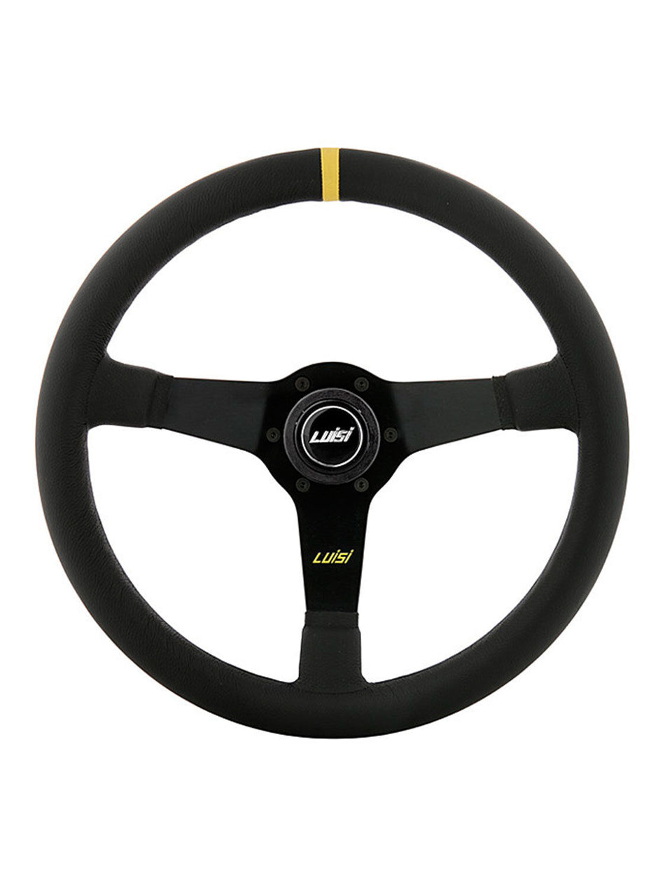 BLACK LEATHER DISHED STEERING WHEEL 350mm 13.8" LUISI MIRAGE CORSA MADE IN ITALY