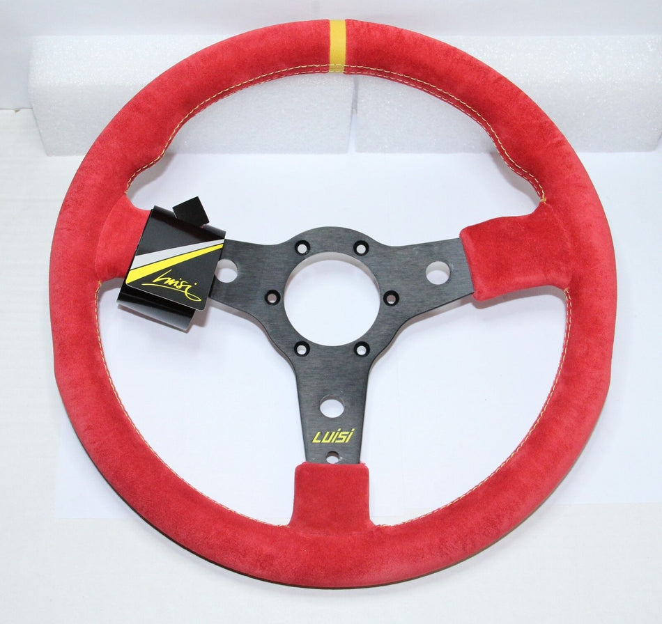 SPORT STEERING WHEEL 350mm 13.8" RED SUEDE LUISI RACING CORSA MADE IN ITALY