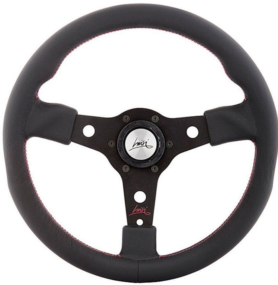 LEATHER SPORT STEERING WHEEL 350mm LUISI RACING RED STITCHING "Made in Italy"