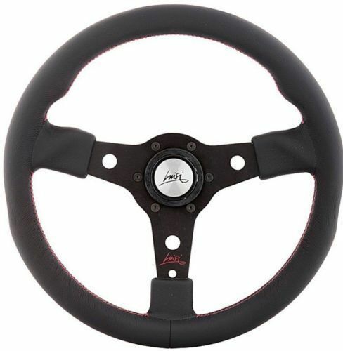 LEATHER SPORT STEERING WHEEL 350mm RED STITCHING LUISI RACING "MADE IN ITALY"