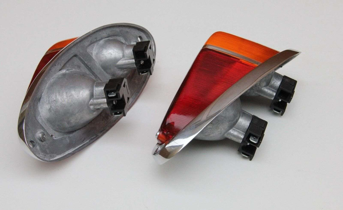 2x Classic Fiat 500 N Nuova  Rear Lights Assembly Kit Aluminium Chromed New