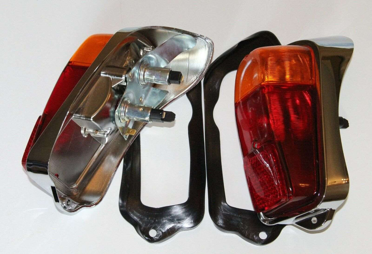 2x CLASSIC FIAT 600 E REAR LIGHTS TAIL LIGHTS ASSEMBLY KIT CHROMED BRAND NEW