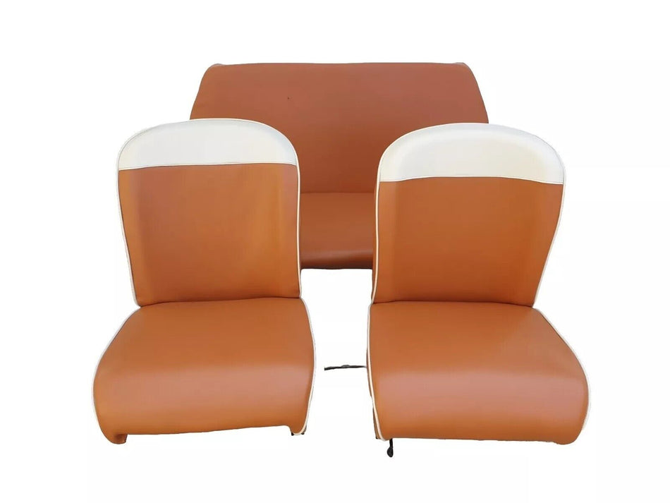 Classic Fiat 500 F Seat Trim Kit Upholstery Front & Rear Seat Covers Tan & Ivory