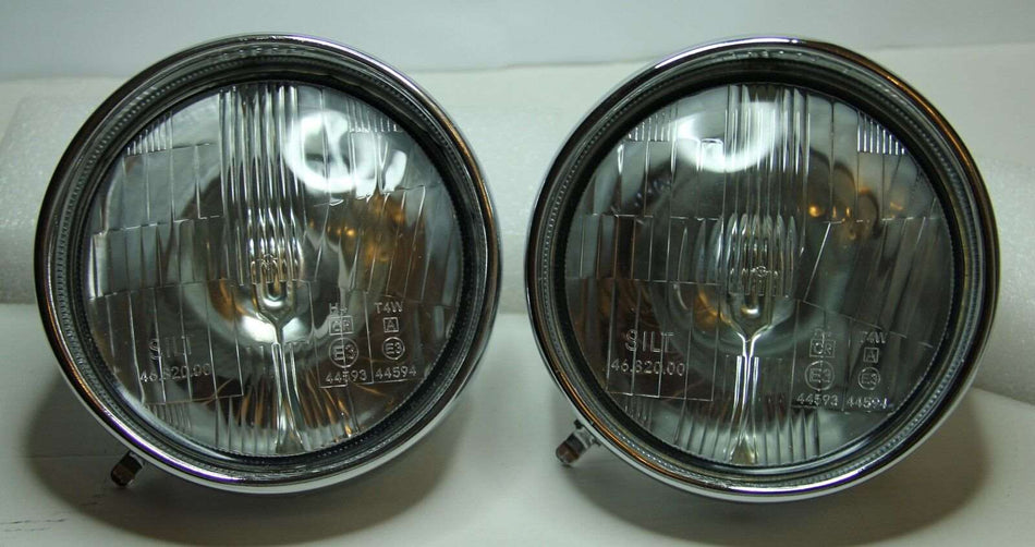 2 x  CLASSIC FIAT 500 LHD HEADLIGHTS WITH CHROME RIM HEADLAMPS PAIR KIT CHROME