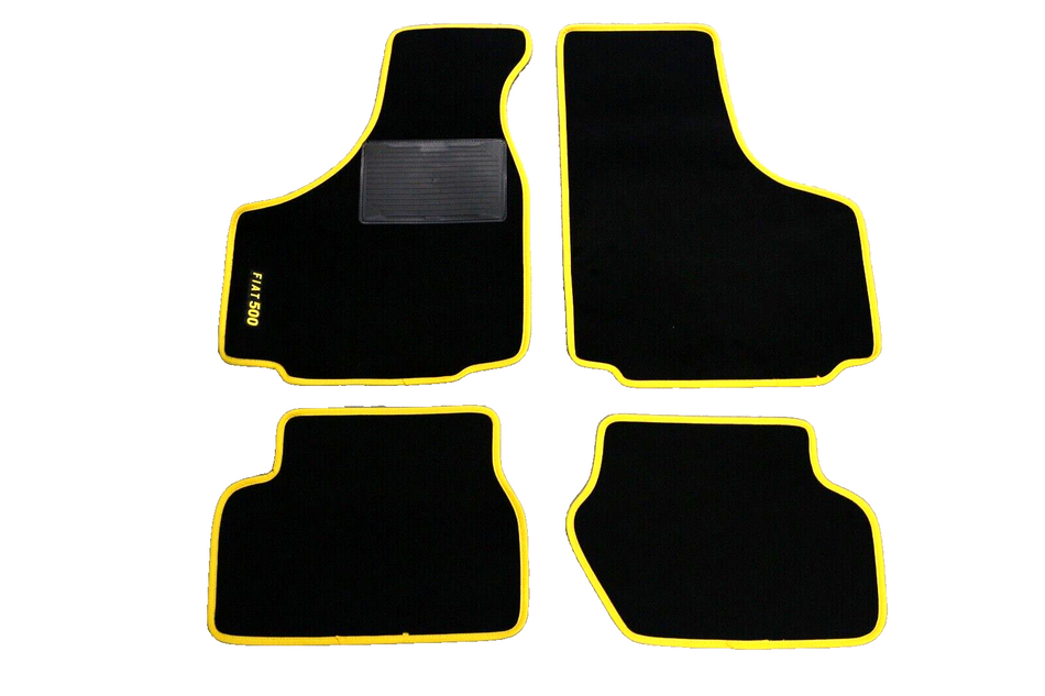 Classic Fiat 500 1964-75 LHD Carpet Mat Set Of 4 Pieces With Yellow Trim