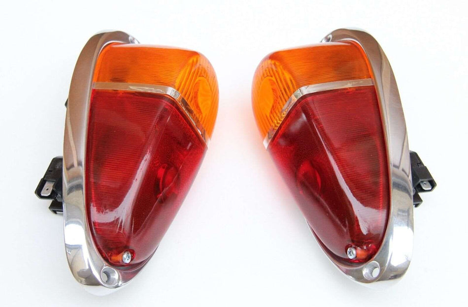 2x Classic Fiat 500 N Nuova  Rear Lights Assembly Kit Aluminium Chromed New