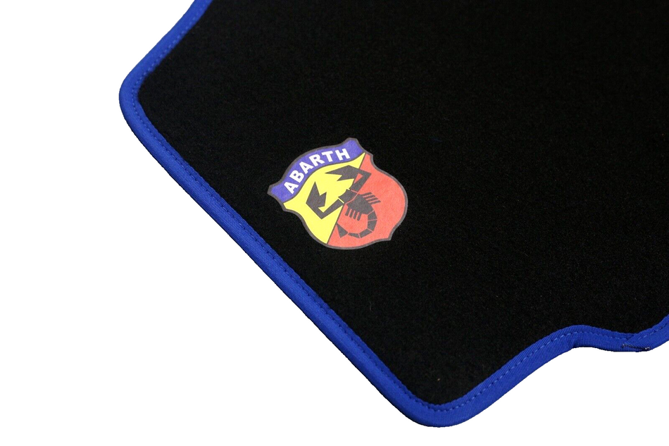 Classic Fiat 500 1964-75 LHD Carpet Mat Set Of 4 Piece 'Abarth' Logo Blue New