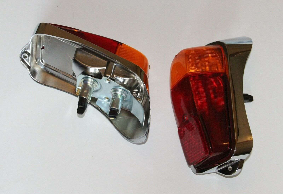 2x CLASSIC FIAT 600 E REAR LIGHTS TAIL LIGHTS ASSEMBLY KIT CHROMED BRAND NEW