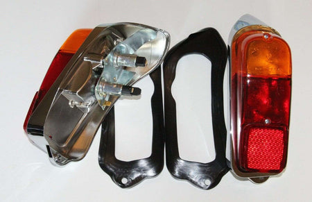 2x CLASSIC FIAT 600 E REAR LIGHTS TAIL LIGHTS ASSEMBLY KIT CHROMED BRAND NEW