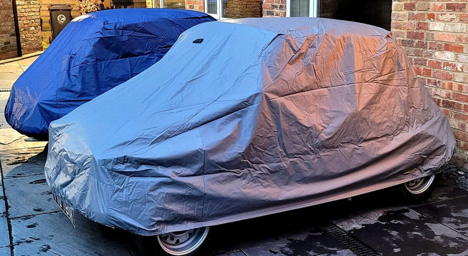 Klassische Fiat 600 wasserdichte Autoabdeckung für den Außenbereich, vollständiger Schutz, Grau, hergestellt in Italien 