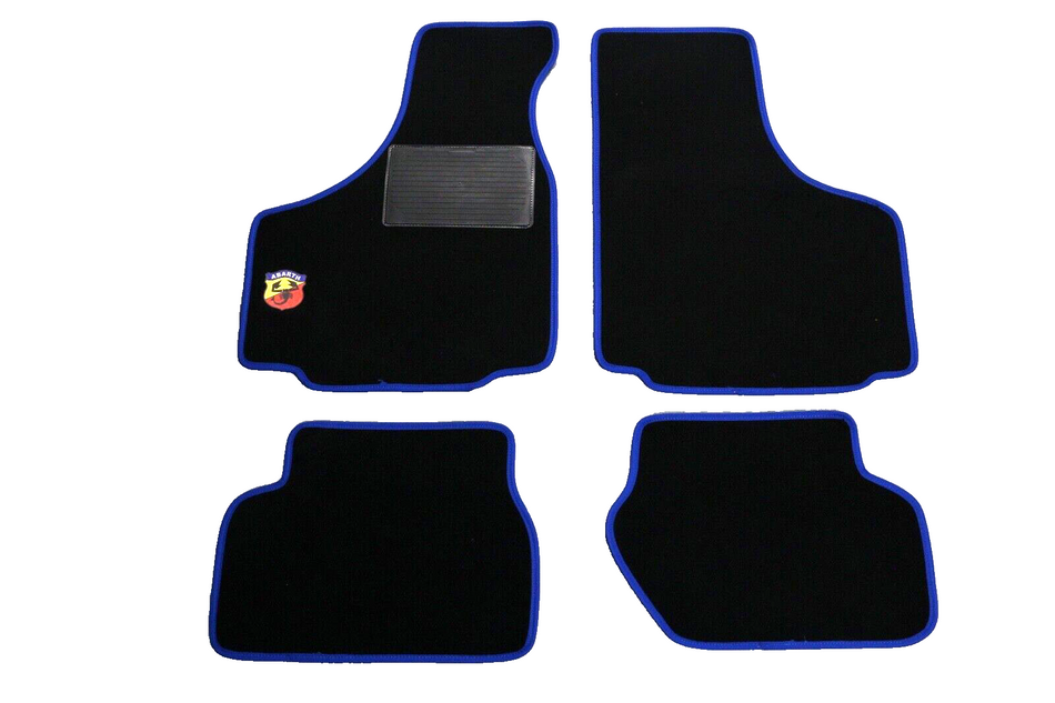 Classic Fiat 500 1964-75 LHD Carpet Mat Set Of 4 Piece 'Abarth' Logo Blue New