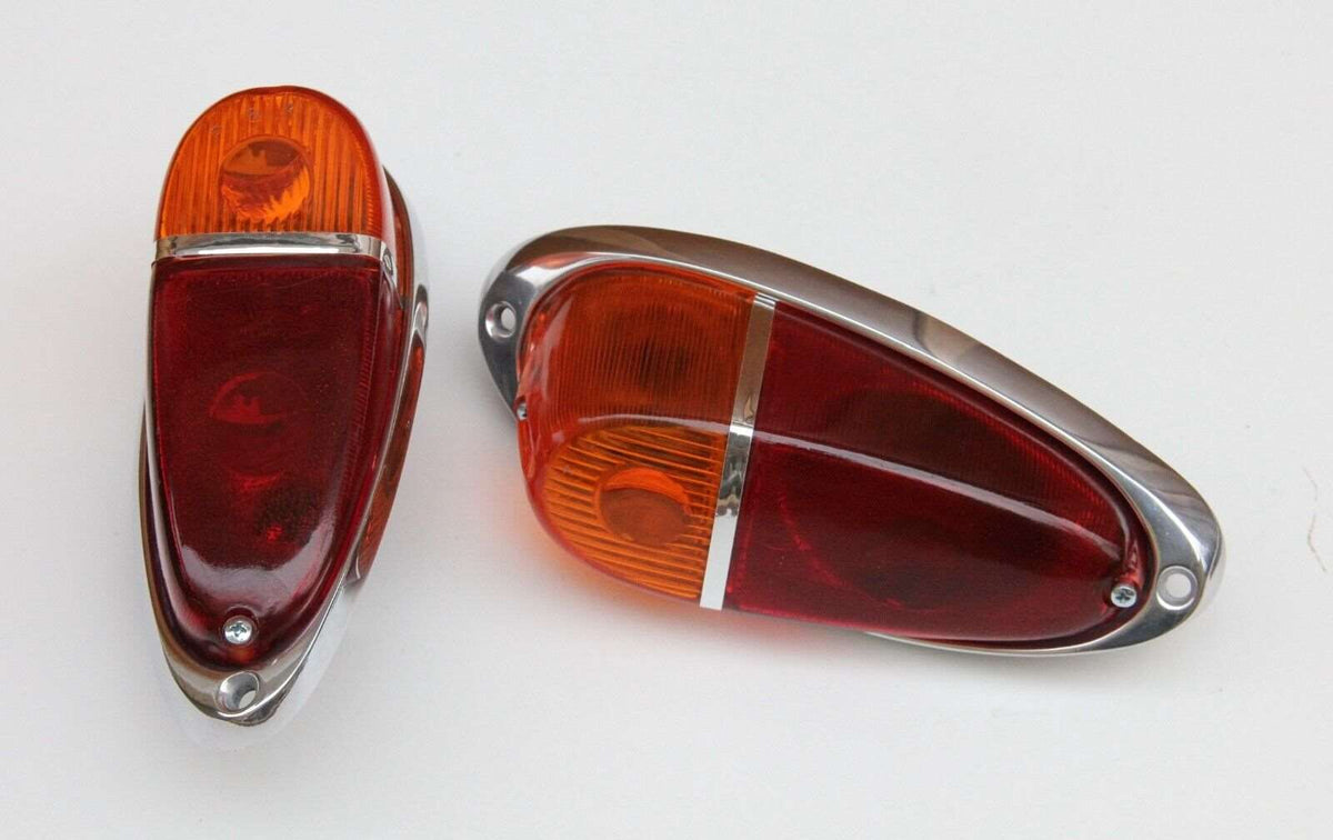 2x Classic Fiat 500 N Nuova  Rear Lights Assembly Kit Aluminium Chromed New