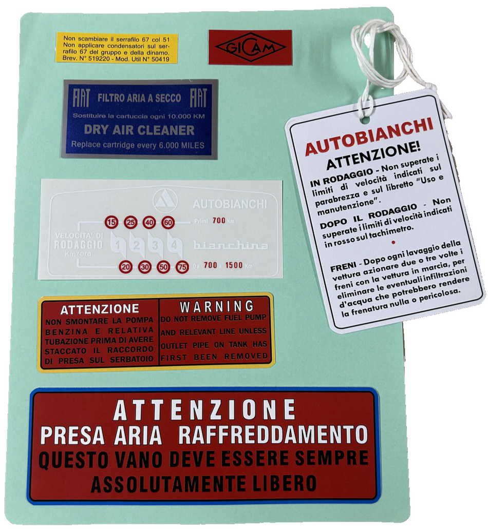 Classic Autobianchi Bianchina Engine Interior Stickers Set - Highest Quality