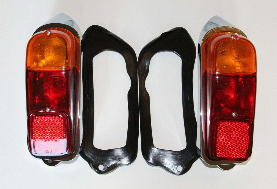 2x CLASSIC FIAT 600 E REAR LIGHTS TAIL LIGHTS ASSEMBLY KIT CHROMED BRAND NEW