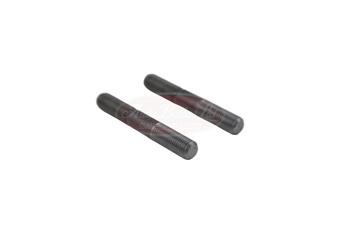 Two black studs on a white background