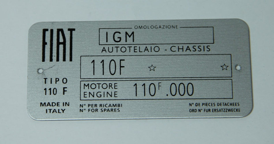 CLASSIC FIAT 500 F CHASSIS PLATE - HIGHEST QUALITY