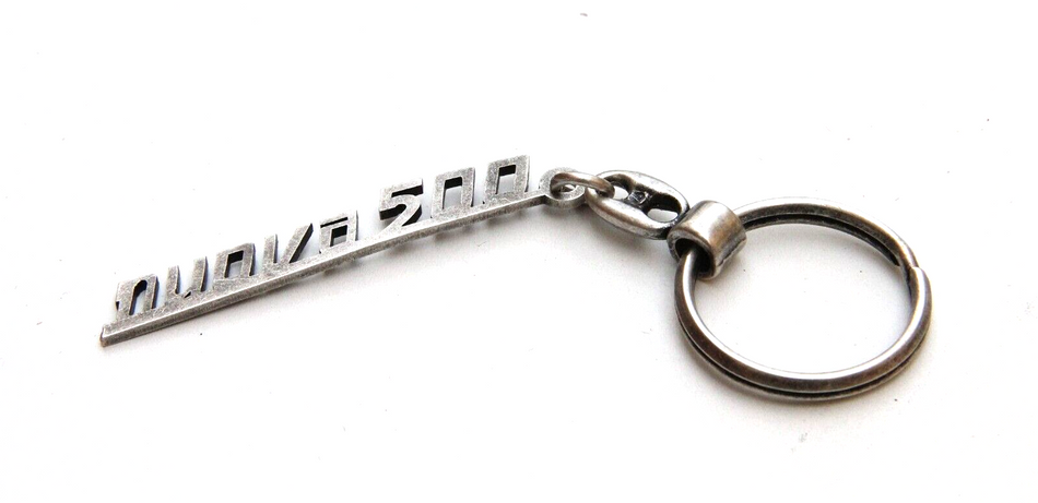 CLASSIC FIAT 500 Nuova 500 script METAL KEY RING SILVER COLOUR