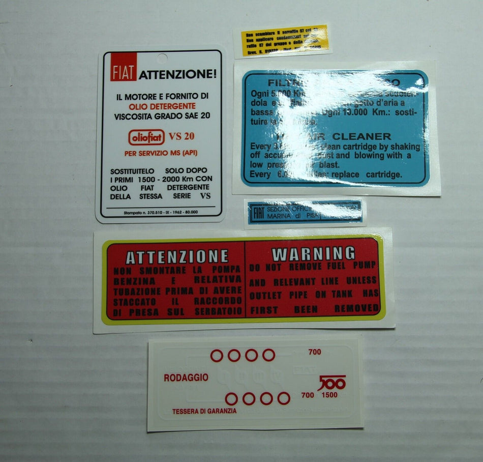 CLASSIC FIAT 500 D ENGINE & INTERIOR STICKERS  SET- HIGHEST QUALITY