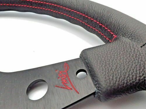 LEATHER SPORT STEERING WHEEL 350mm RED STITCHING LUISI RACING "MADE IN ITALY"