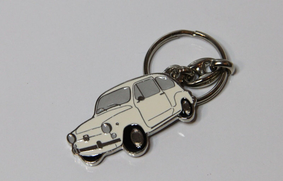 CLASSIC FIAT 600 METAL KEYRINGS - WHITE COLOUR - GOOD QUALITY