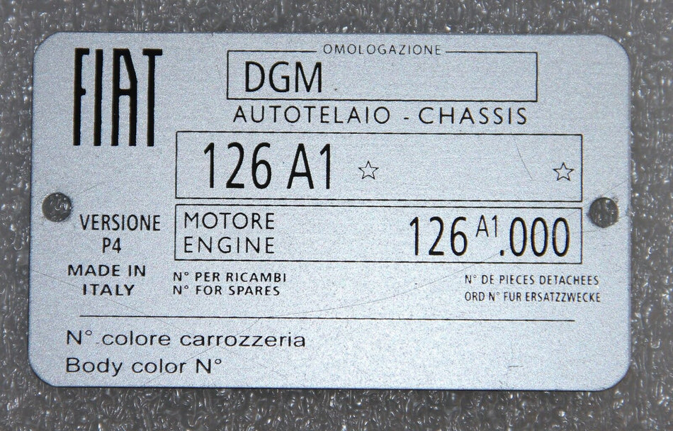 CLASSIC FIAT 126 CHASSIS PLATE- HIGHEST QUALITY