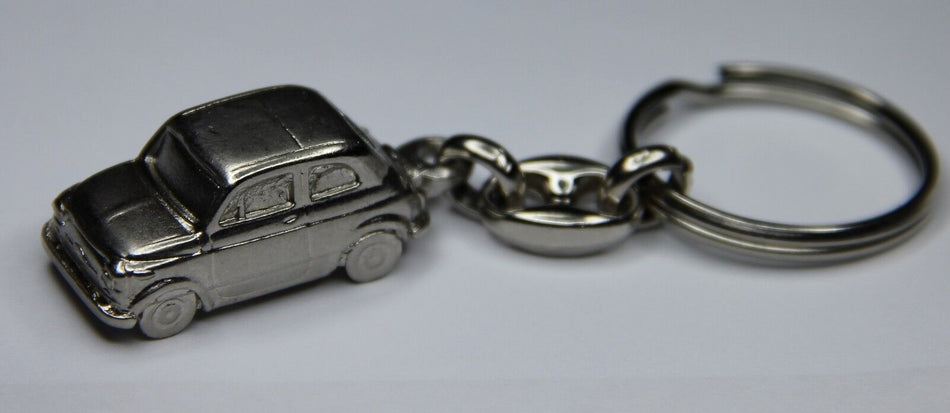 CLASSIC FIAT 500 METAL KEY RING SILVER COLOUR - GOOD QUALITY