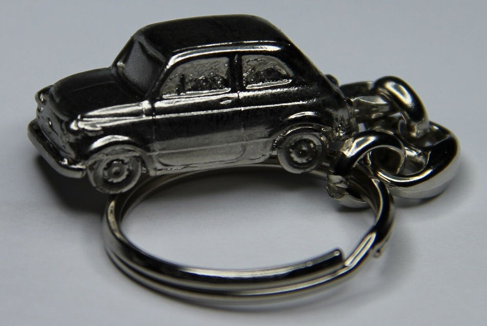 CLASSIC FIAT 500 METAL KEYRINGS SILVER COLOUR - GOOD QUALITY
