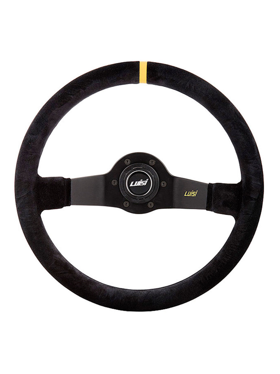 SPORT BLACK SUEDE DISHED STEERING WHEEL 350mm 13.8" LUISI JET CORSA - BRAND NEW