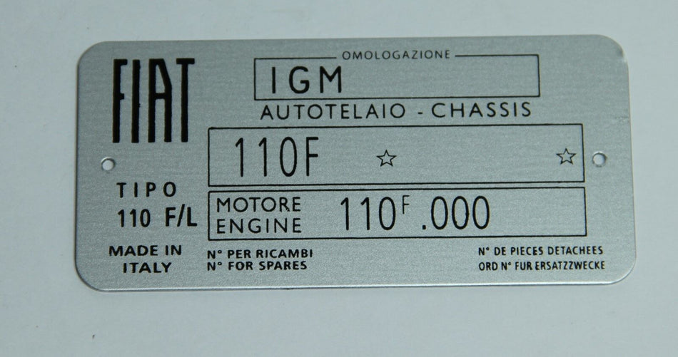 CLASSIC FIAT 500 F L  CHASSIS PLATE- HIGHEST QUALITY