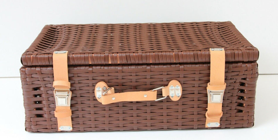 CLASSIC FIAT 500 LUGGAGE HAMPER BASKET BROWN WITH STRAPS CLASSIC CAR BASKET