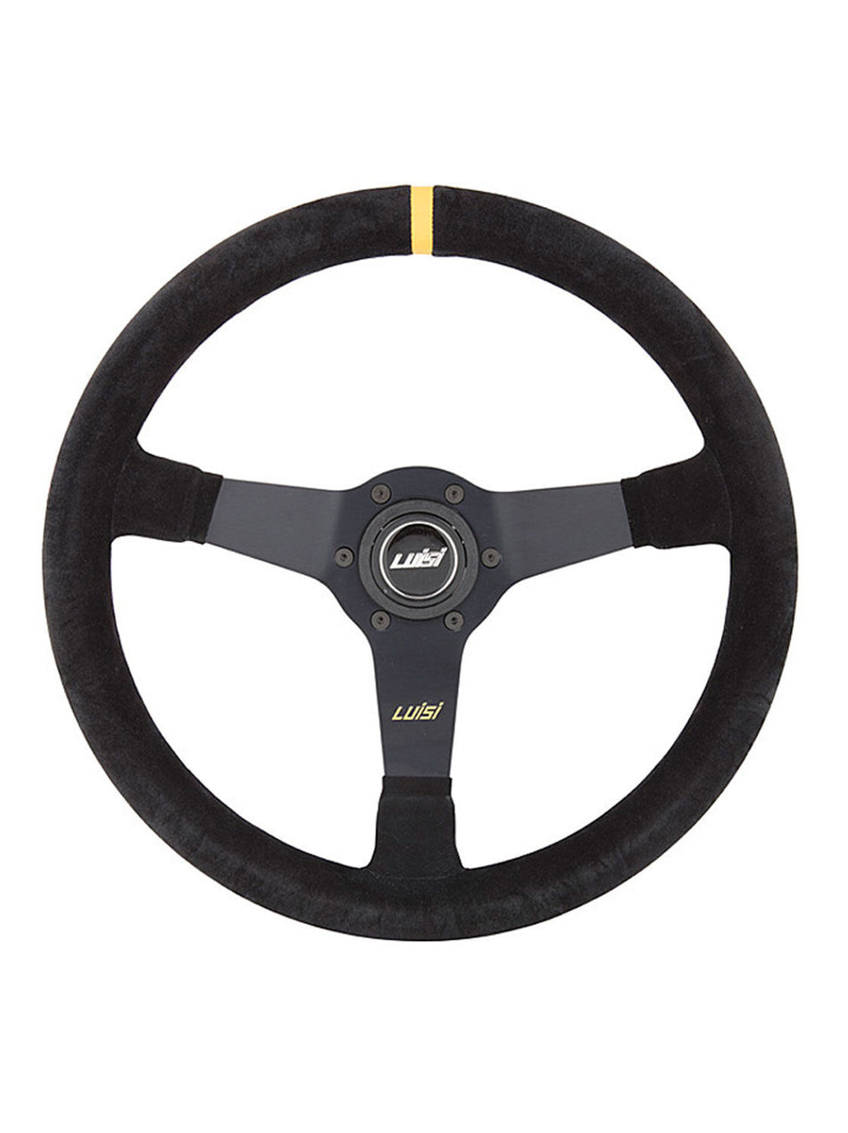 BLACK SUEDE DISHED STEERING WHEEL 350mm 13.8" LUISI MIRAGE CORSA "MADE IN ITALY"